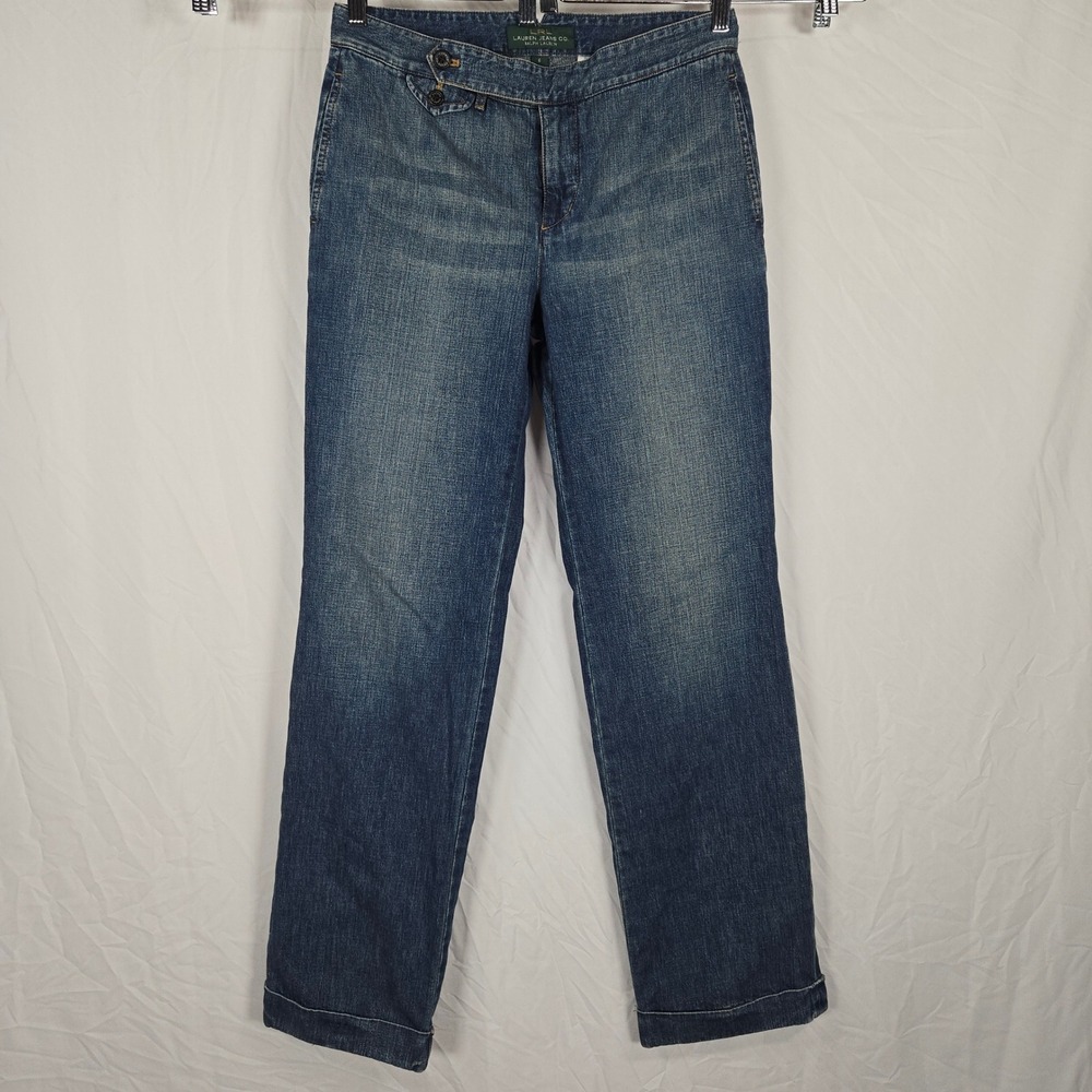 Lauren Jeans Co Ralph Lauren Women Straight Leg Cuffed Jeans Size 6 Blue
